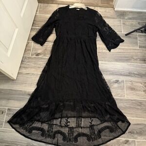 Gothic Dress Size M Black Lace Overlay Scallop Embroidered Witchy Romantic